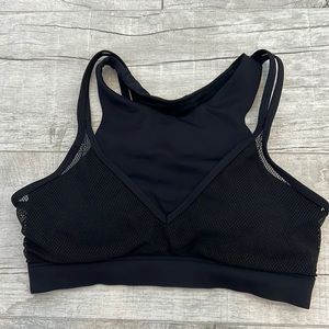 Yvette High Impact Sports Bra High Neck Racerback‎ Mesh Overlay Black Sz 36(D-F)
